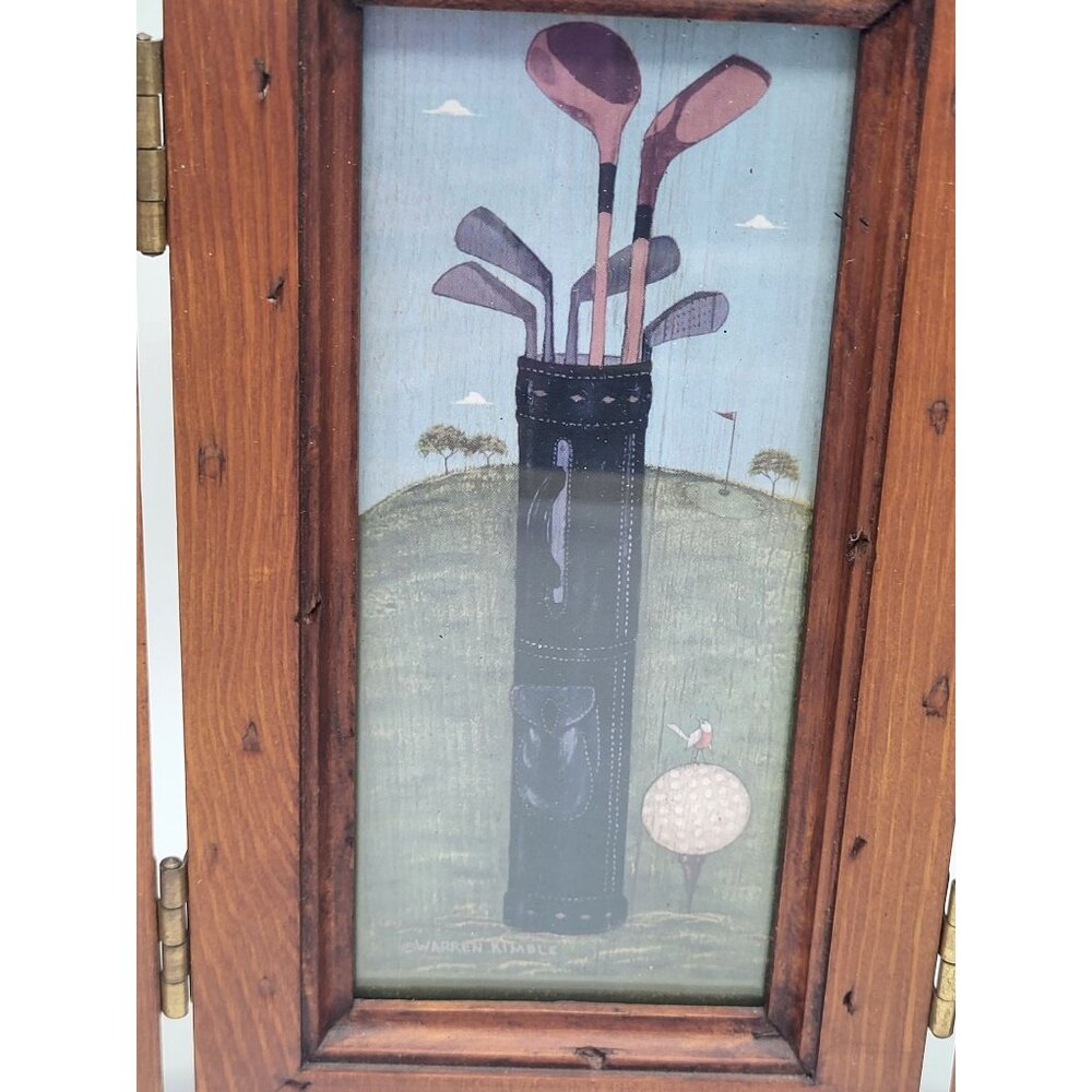 FETCO Tri-Fold Warren Kimble Wood Golf Picture Frame Holds 4x6 Folk Art - Picture 4 of 11